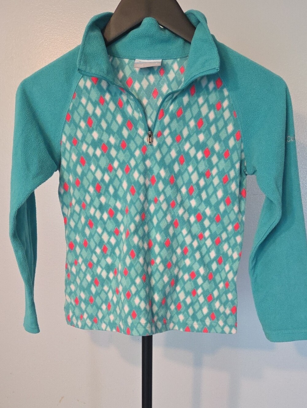 Columbia Teal Fleece Quarter-Zip with Pink Diamond Print